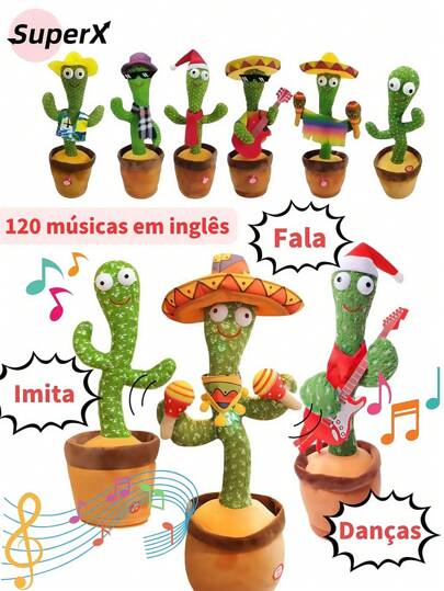 Cacto dançante falante interativo com som Musicas Repete Falas presente dia das crianças Presentes de Natal