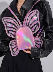Personalized Casual Butterfly Wings Fashionable Backpack Mini Novel Laser Colorful Transparent Women Schoolbag Niche Design Creative Bag High-Looking Backpack Suitable For Outdoor Electronic Music Festival - View 2