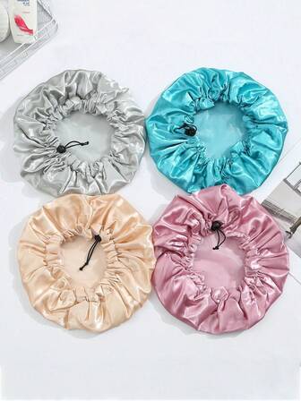 QINGMYU 2-lagers vattentät duschmössa, justerbar dragsko, enfärgad svart/rosa, lämplig för smink och bad, skolstart