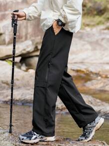 男士户外徒步裤，防水防风工装裤，带多个拉链口袋，登山休闲裤，适合春夏秋冬，休闲，工作，运动 - 黑色 - 查看 6