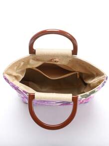 1pc Purple PVC Sequin Floral Embroidery Net Tote Bag, Chic Small Square Handbag, Fashionable & Versatile - Multicolor - View 10