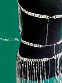 Cuier 1件重740克的超時尚全晶鑽長裙，女性貼身鏈式珠寶比基尼配飾 - 水鑽連身裙 - 查看 9