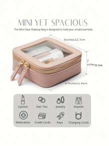 1pc Mini Makeup Bag - Small Cosmetic Bags For Women,Waterproof Toiletry Bag For Travel,Clear Center Console Organizer Bag With Clear Windows & Gold Zipperslunch Bag Travel Bag Bags For Ladies, Ideal For Men & Women, Makeup Travel Bag,Mother's Day, Travel, Wedding Season Holiday Essentials Holiday Travel Essentials Travel Accessories - Multicolor - View 3