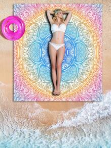 1pc New Beach Rug Rectangle Lightweight Outdoor Multipurpose Waterproof Sandproof Ocean Flower Beach Blanket With Light Blue Gradient Pattern Beach Essentials