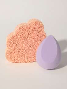 2pcs Dry/Wet Makeup Sponges Set, Includes Facial Cleansing Puff + Water Drop Angled Makeup Sponges, Reusable & Washable, Suitable For Powder, Liquid, Setting Makeup, Smooth Application For Both Men And Women, Portable Daily Essential & Travel Necessity