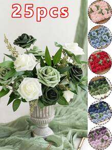 25 piezas de flores artificiales con aspecto real, rosas de espuma antigua con tallos para manualidades, ramos de boda, centros de mesa de baby shower, arreglos florales, decoración de mesas de fiesta y decoración del hogar