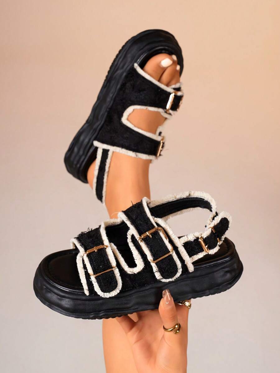 Women's Casual Outdoor Buckle Strap Street Style Multi-Color Adjustable Fashion Comfortable Personalized High Quality Thick Sole Sandals - Black - View 1