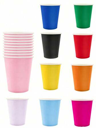 10pcs 一次性纸质派对杯 - 9 盎司, 热/冷饮杯, 适用于奶茶和咖啡, 浴室和漱口水小纸杯试用杯/派对生日派对饮料纸杯, 适用于派对, 生日派对, 野餐, 派对装饰, DIY 手工艺品和节日, 多种颜色可选, 居家生活用品