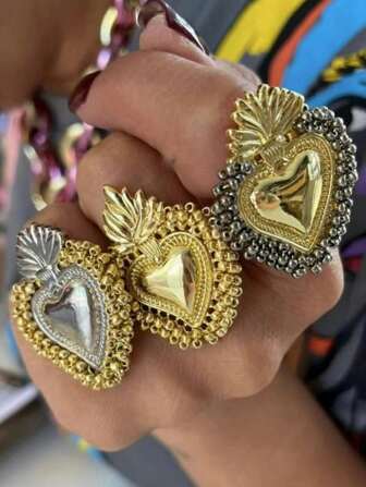 1 pieza Anillo de corazón hecho a mano con cuentas en estilo vintage, adecuado para el uso diario de la mujer