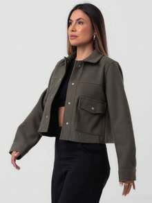 TRAFZA Women's Autumn Jacket, Fashion 3D Front Pocket Button Long Sleeve Coat, Elegant Women's Casual Jacket