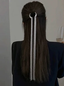 1 Peça Corrente para Cabelo com Borla Longa de Luxo de Sentido Retrô, Corrente Decorativa Elegante de Ocipital Nupcial de Sensação de Metal Punk, Adequada para Trajes Diários, Decoração de Cabelo para Festa de Gala de Festival, Casamento, Evento, Acessório de Cabelo Cintilante, Sexy e Charmoso, Joia para Cabeça