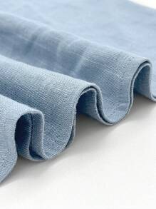 女士时尚宽松休闲舒适透气纽扣开叉设计短袖长款连衣裙 - 藍色 - 查看 7