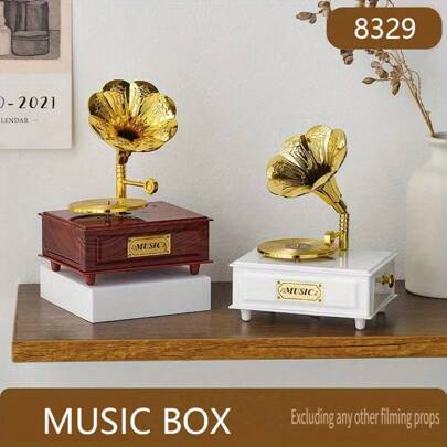 Vintage Music Box Phonograph Mechanism 8-Tune Music Box - Desk Decor Gift For Women, Birthday, Back To School, Graduation, Wedding Gifts