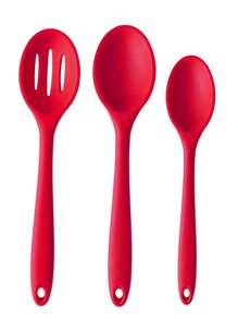 1/2/5 piezas Cucharones de cocina completos de silicona, utensilios de cocina de silicona, cucharas para sopa, cucharas para ensalada, resistentes al calor, juego de cucharas para cocinar y hornear, para cocinar, revolver, comer, coladores rojos grandes y pequeños, artículos escolares - Rojo - Ver 1