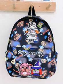 1 件新款女孩和男孩可爱卡通图案尼龙背包，带可调节肩带、拉链开合，休闲百搭，适合日常学校旅行、户外活动和节日礼物