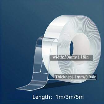 1 Roll Transparent Nano Double-Sided Adhesive Tape - Reusable And Washable, High Viscosity Damage-Free Adhesive Suitable For Home, Kitchen, Bathroom, Office And Auto, Multi-Purpose For Plastic Surfaces, Office Supplies | Multipurpose | No Residue