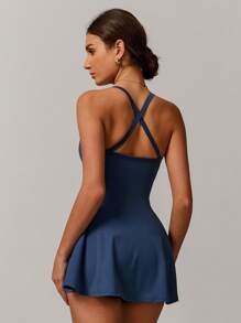 MASKERT Women's Dresses, Sportswear, Fitness Wear, Yoga Wear, Tennis Wear, High Elasticity, Skin-Friendly, Comfortable, Breathable, Casual Loungewear For Spring/Summer - Navy Blue - View 3