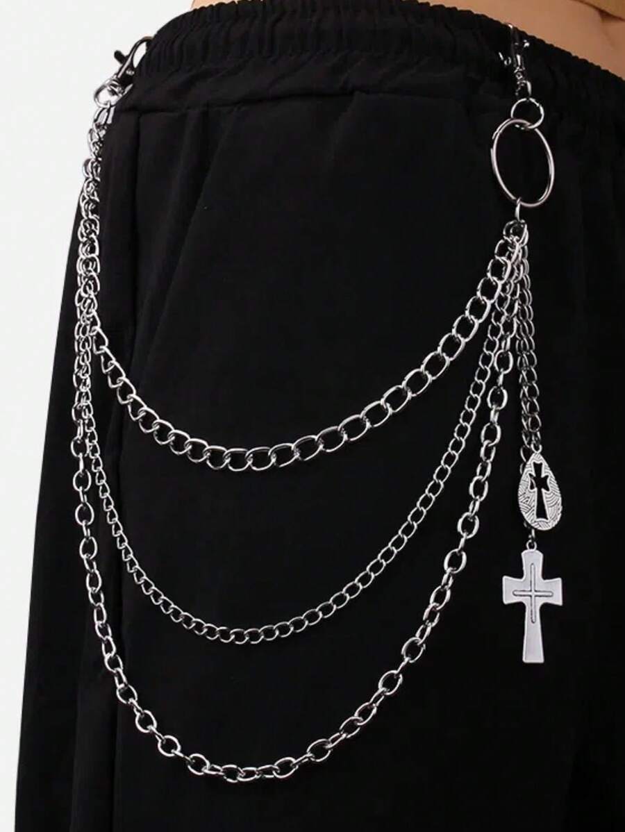 1pc Multi-Layer Cross Chain Jeans Chain, Suitable For Everyday Wear - Multicolor - View 1