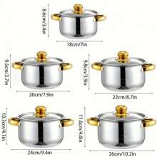 Stainless Steel Cookware Set 5 Pots with 5 Lids Double Handle Pot for Home Cooking - Plateado - Ver 2
