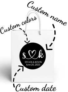 1pc Customized Name Date Gift Bag, Personalized Heart Shape Text Wedding Party Gift Packaging Bag With Customized Name And Date - White - View 9