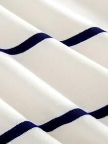 T-shirt girocollo a maniche corte in maglia da uomo - a blocchi di colore blu navy e bianco - con motivo a righe - tessuto confortevole - design alla moda per uso casual quotidiano e uscite del fine settimana