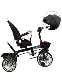 Joykoo Evolutionary Children's Tricycle With Rotating And Reclining Seat, Turret With Light And Sound, Safety Belt, Soft EVA Tires And Push Stick, Suitable From 1 Year