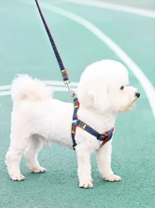 Denim Dog Harness And Leash Set - Adjustable, Comfort Fit For Small To Large Breeds - Durable Polyester Material, Pulling Rope, Teddy