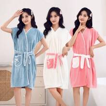 1 Stück ärmellose Bademantel, super weich und saugfähig Microfaser Damen Bademantel, farbecht und fusselarm, geeignet für Zuhause, Hotel, Beauty Spa, das ganze Jahr über, Schulanfang