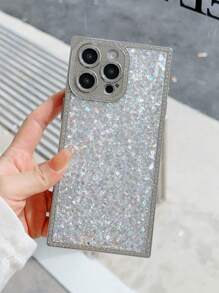 Sequins 1pc Fashionable Square Electroplated Dropper Phone Case, Protecting And High Quality For:IPhone13/13pro/13 Promax/IPhone14/14pro/14promax/IPhone15/15pro/15promax/IPhone16/16pro/16promax/IPhone14 Plus/15 Plus/16 Plus