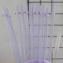 6pcs/12pcs Set Of Plastic Straws, With Straw Cleaning Brush, Pink/Purple/Rose Red Transparent Glitter Straws With Rings, Easy To Clean, Strong Impact Resistance, Reusable Straws, Suitable For 30oz/20oz/16oz Cups, Cups, Water Bottles,School Supplies