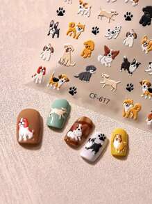 1 pieza Pegatina de arte de uñas feliz de perro, Corgi, Spitz, pegatina decorativa 3D en relieve de dibujos animados de perro con manchas - Multicolor - Ver 2