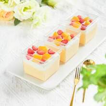 100pcs (50 Cups + 50 Lids) Mousse Cube Cups, Jelly Cups, Square Pudding 5oz/150ml Dessert Table Transparent Tic-Tac-Toe Pattern Trifle Cups, Wedding Party Dessert Table Decor Mini Cake Boxes - Transparent - View 7