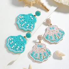 2pcs Seashell & Bead Decor Boho Style Earrings, Suitable For Women To Wear In Summer Beach Vacation - Multicolor - View 3