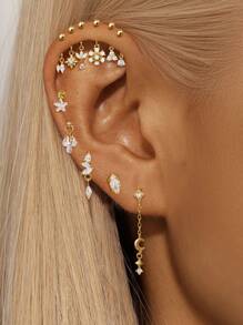 Piercing de cartilagem assimétrico em formato de estrela e bola de prata esterlina 925, joia para mulheres, uso diário, festa de casamento, noivado, aniversário, dia dos namorados