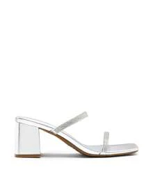 Women Rhinestone Decor Chunky Heeled Mule Sandals Square Open Toe Slip On Slides Mules Summer Sandals For Party Homecoming Daily - 銀色 - 查看 2