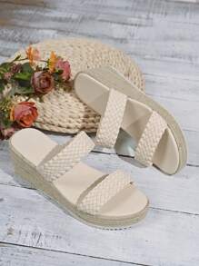 Sandalias de plataforma de estilo resort para mujer, suela de cuña de una sola tira, talla ancha extra grande
