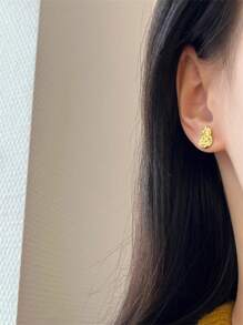 1 Pair Vintage Cracked Ice Golden Gourd Shaped Earrings