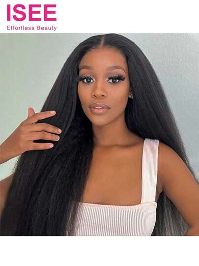 ISEE Peruca ISEE 3 em 1, meia peruca, crespa, lisa, sem cola, cabelo humano, ajuste confortável, sem necessidade de cola, use e use, sem costura, com clipe, 14-28 polegadas