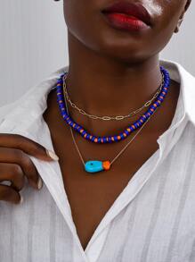 3pcs/Set Summer Boho Beaded Necklaces, Handmade Beach Style Fish Necklace, Vacation Jewelry For Women, Beachy Accessories - Multicolor - View 1