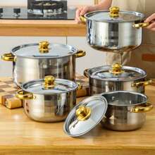 Stainless Steel Cookware Set 5 Pots with 5 Lids Double Handle Pot for Home Cooking - Plateado - Ver 6