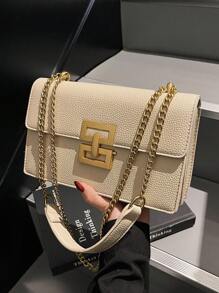 Fashionable New Square Solid Color Versatile Chain Women Handbag - Beige - View 2