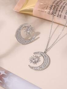 MiDuoDuo 2 件套不锈钢星星和月亮吊坠项链和戒指套装，女士简约日常珠宝