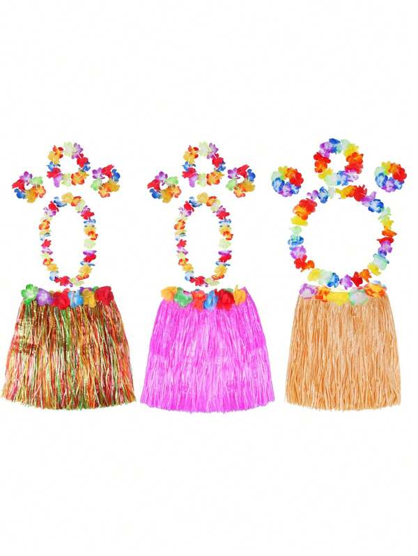 1set Hawaiian Grass Skirt,Hula Skirt For Dance Hawaiian Birthday Party Decorations Favors