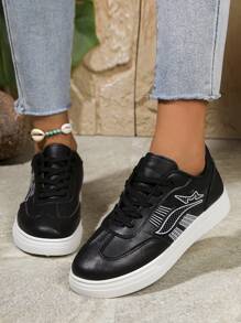 女士新款休闲白色运动鞋春秋季运动跑步鞋百搭平底防滑滑板鞋 - 黑色 - 查看 5