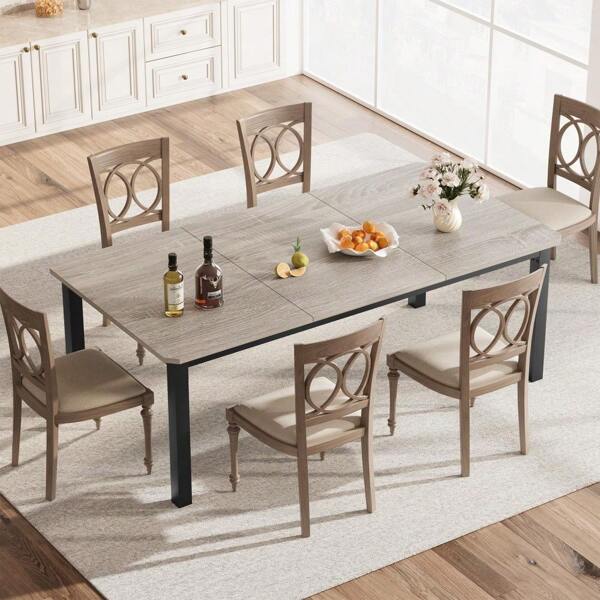 LIZHOUMIL 78.7" Rectangular Dining Table For 6-8 People,Modern Industrial Large Wooden Kitchen Table With Durable Metal Frame And Scratch-Resistant Wood Finish, Perfect For Kitchens,Dinner Or Meeting