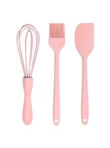 3件套/1件烘焙工具厨房用具 - 硅胶打蛋器/硅胶刮刀/硅胶刷，奶油打蛋器，蛋糕装饰工具，材质烘焙工具套装，迷你烘焙刮刀油刷打蛋器，时尚白色厨房用具，ins风 - 粉色 - 查看 11