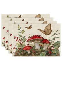 1/4/6 Pieces Of Spring Summer Butterfly Scene Element Printed Placemat, Heatproof Placemat, Kitchen Tablecloth, Washable Coffee Mat, Suitable For Cottages, Hotels, Restaurants, Home Kitchen Decoration, Festive Gatherings