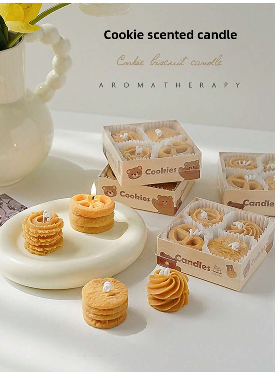 饼干香味蜡烛礼品套装，大豆蜡咖啡和牛奶香气，创意家居装饰，非常适合新年、圣诞节、情侣、家庭聚会、生日、情人节、摄影道具