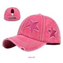 1 pieza Gorra de béisbol con agujeros y bordado de pentágono para mujer, sombrero ajustable de sol para exteriores, ideal para primavera/otoño, viajes, playa y vacaciones, apta para hombres y jóvenes en estilo Y2K