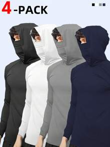 4pcs Men's Athletic Face Masks Sweatshirt Set, Fitted Long Sleeve, Suitable For Running, Fishing, Cycling, Outdoor Sports Black Spring - Black - View 7